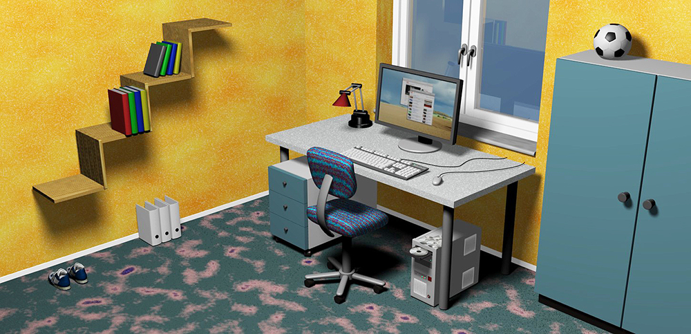Zimmer einrichten mit 3D-Illustrationen 3D-Illustration eines Zimmers mit Einrichtung