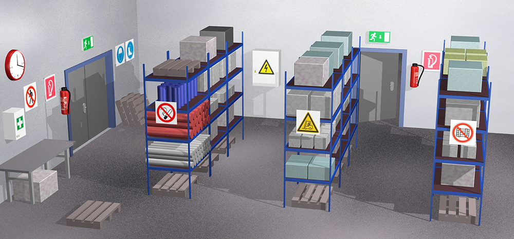 Anordnung der Regale in einem Lagerraum als 3D-Illustration Illustration eines Lagerraumes mit Regalen